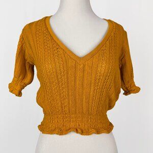 Zara Women's Size S Saffron Cropped Knit Short Sleeves Top Tee